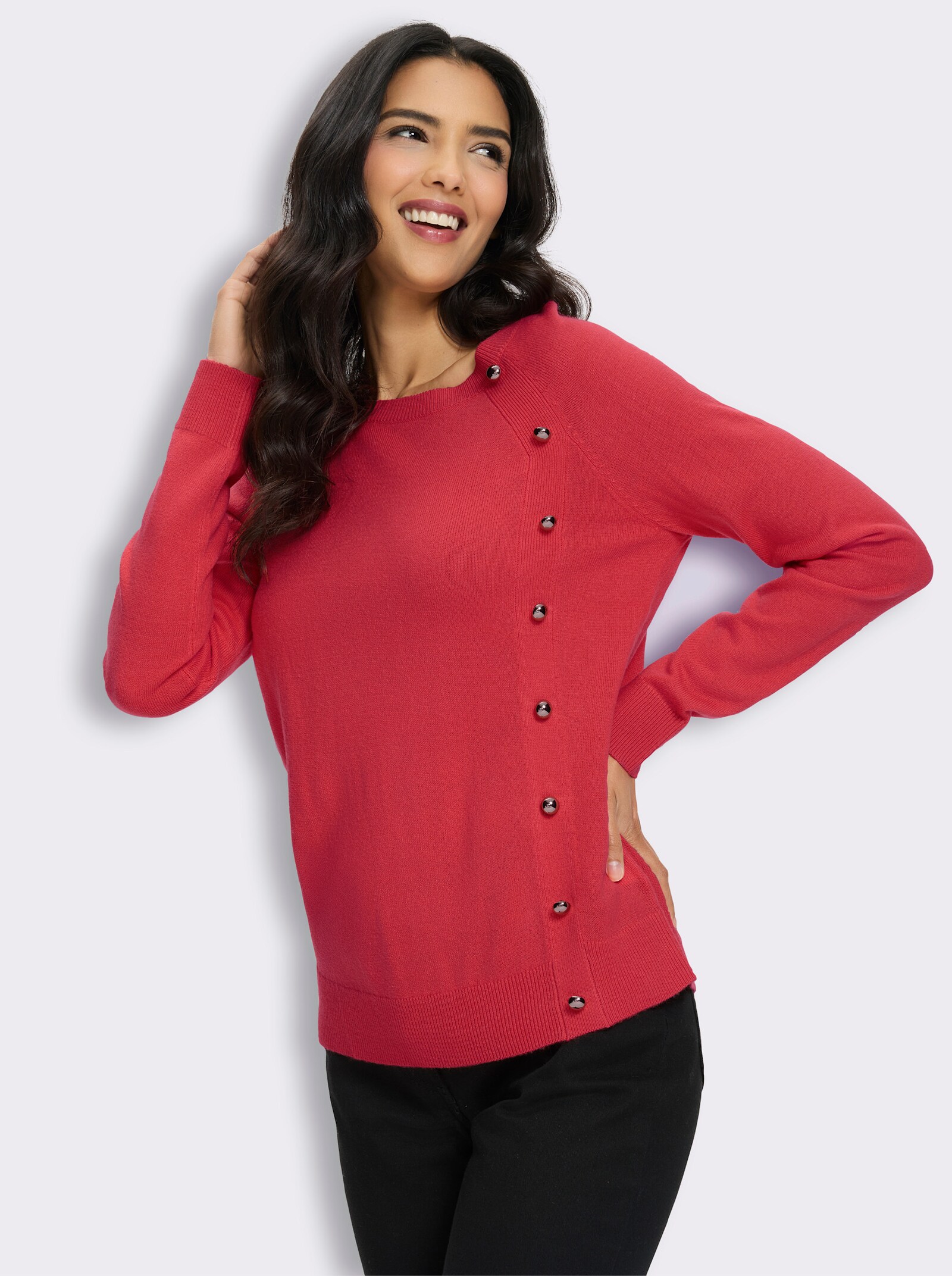Langarm-Pullover mit Zierknöpfen - hummer