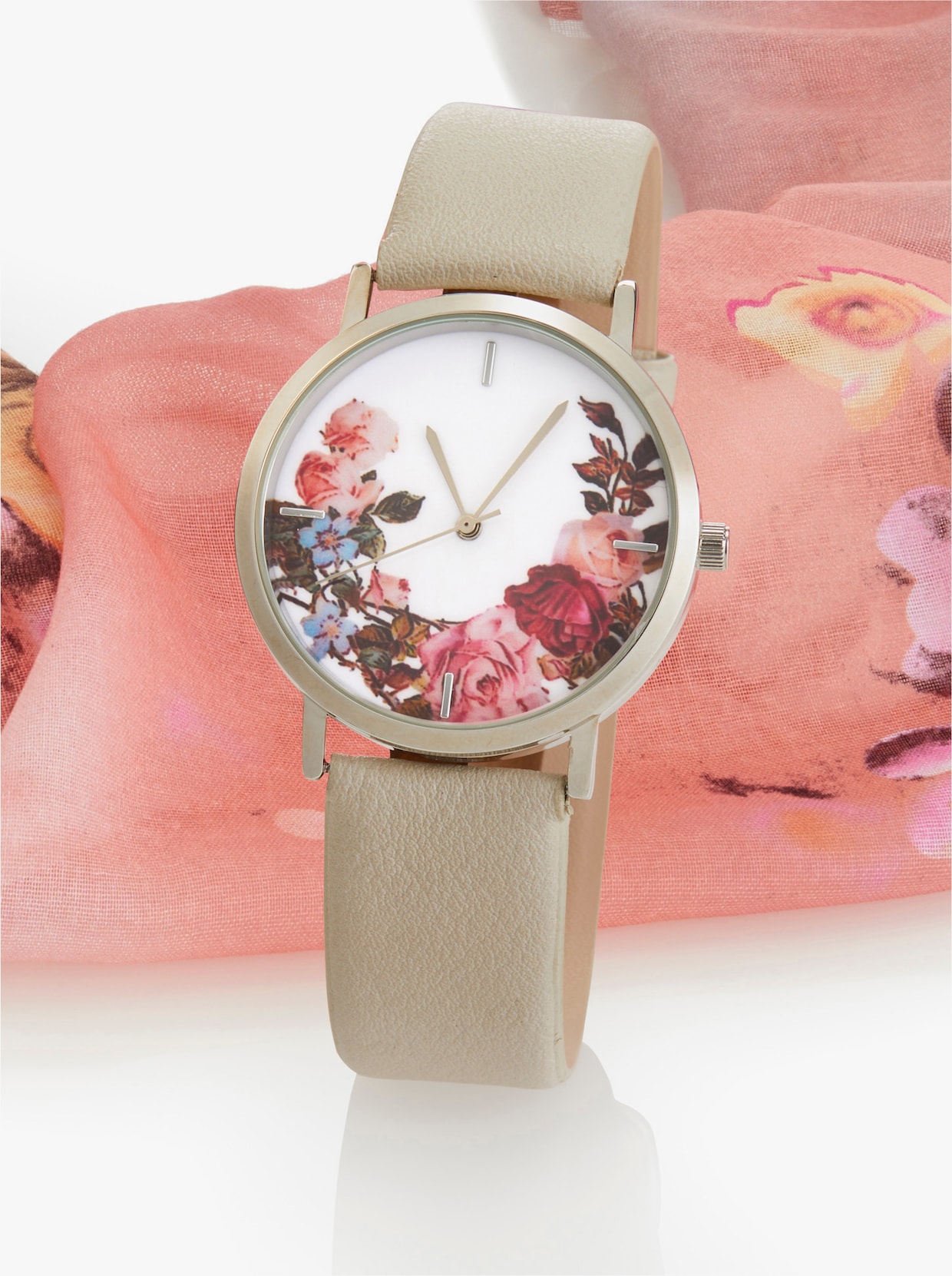 Colsjaal met horloge - beige