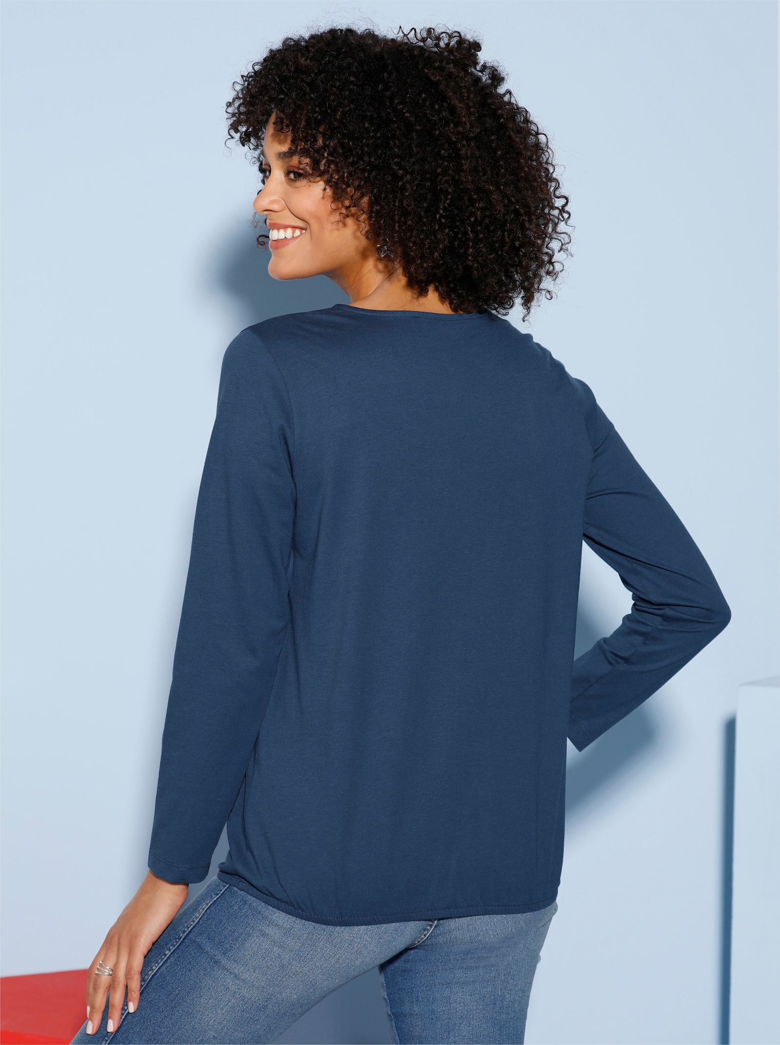 Langarmshirt mit elastischem Saum - dunkelblau