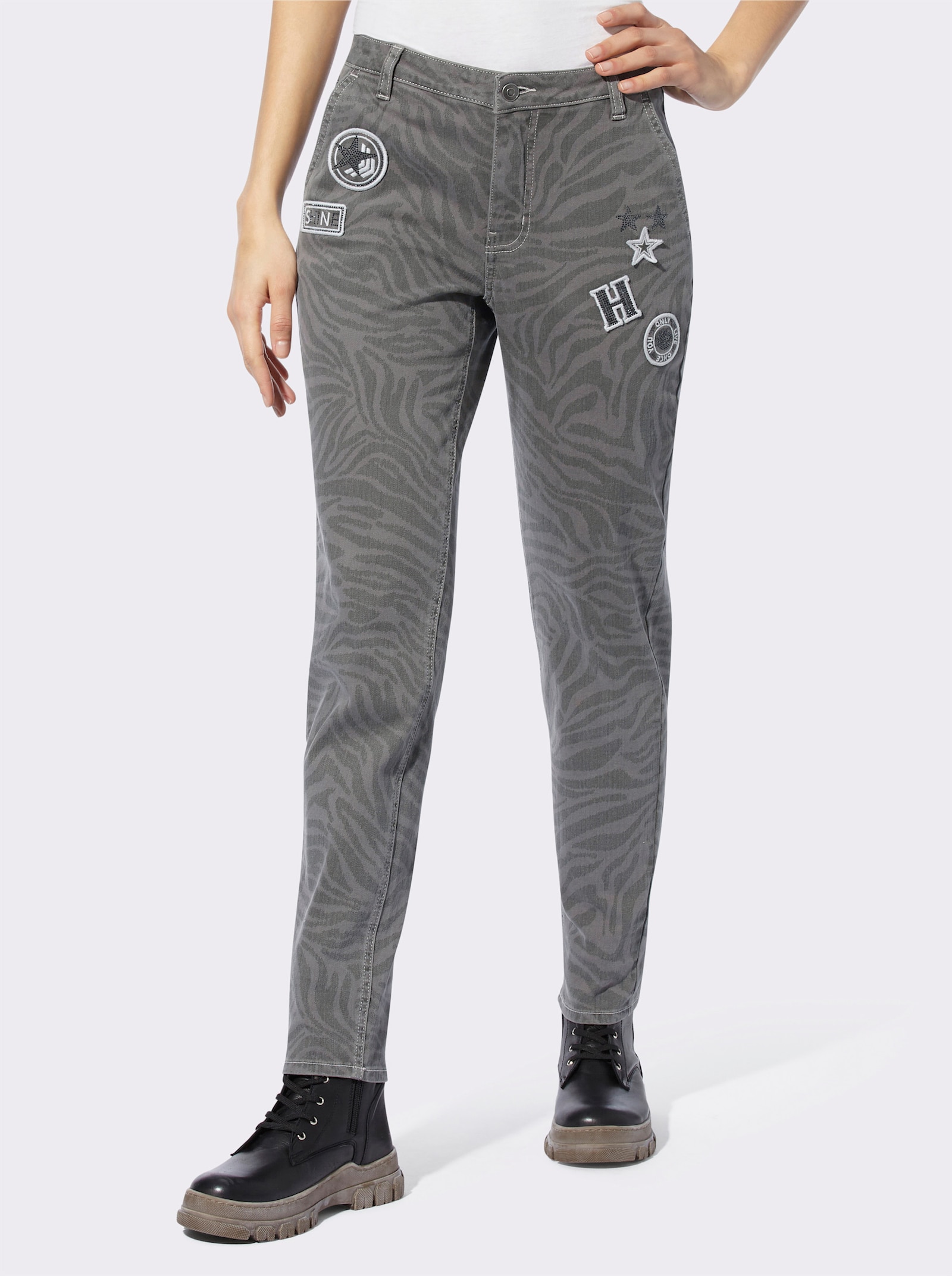 heine Hose mit Animal-Print - anthrazit-graphit-bedruckt