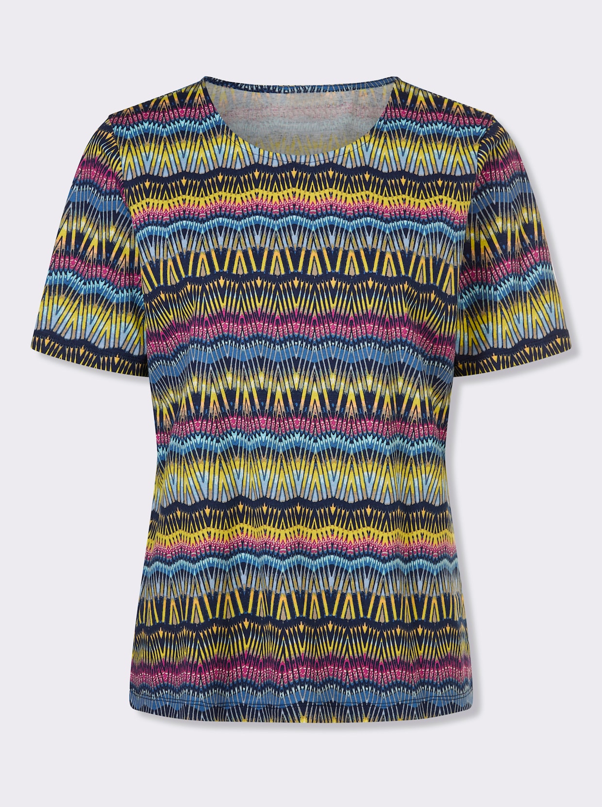 Rundhalsshirt - marine-limone-bedruckt