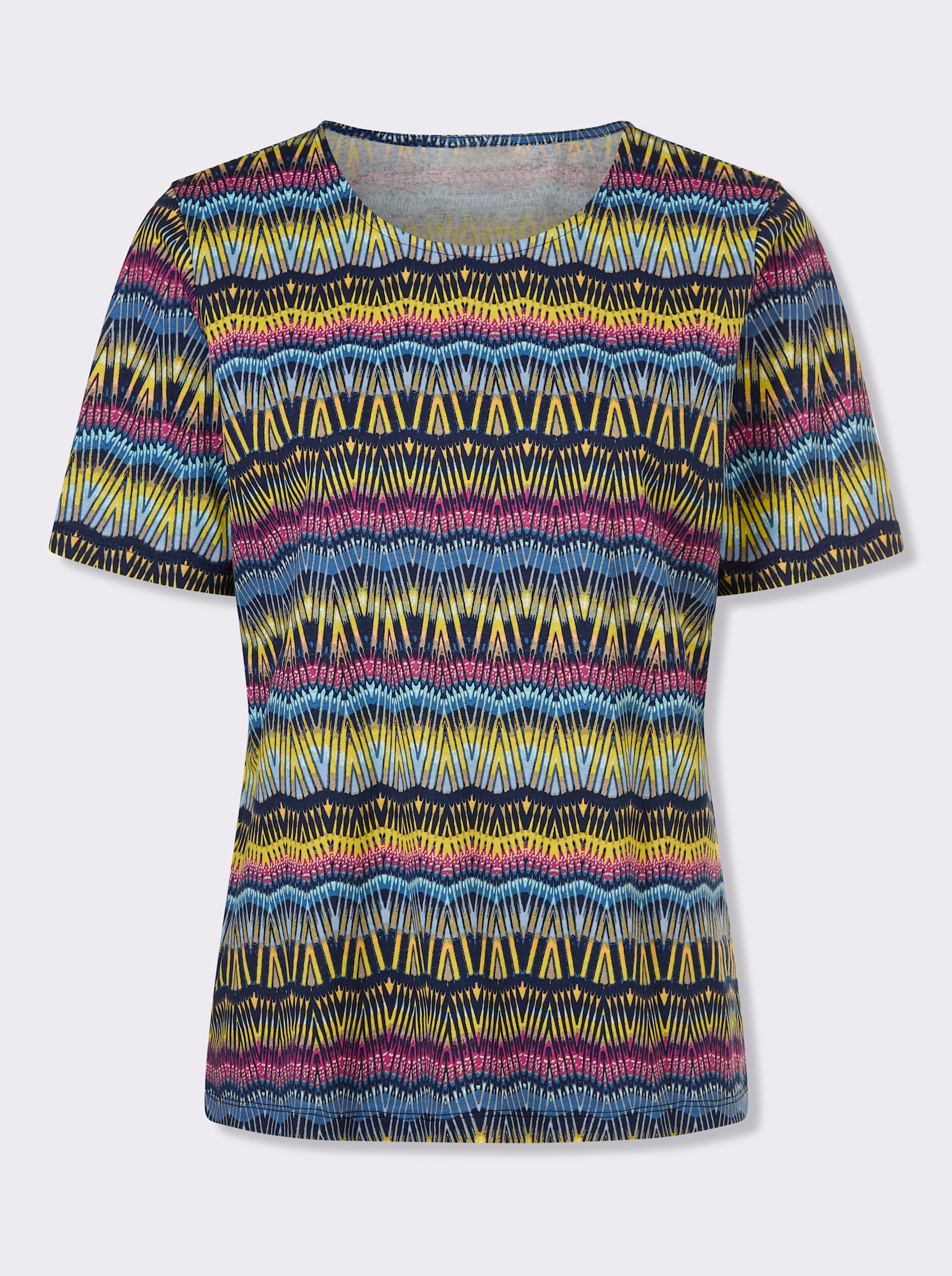 Shirt met ronde hals, van katoen, bedrukt - marine/limoen bedrukt