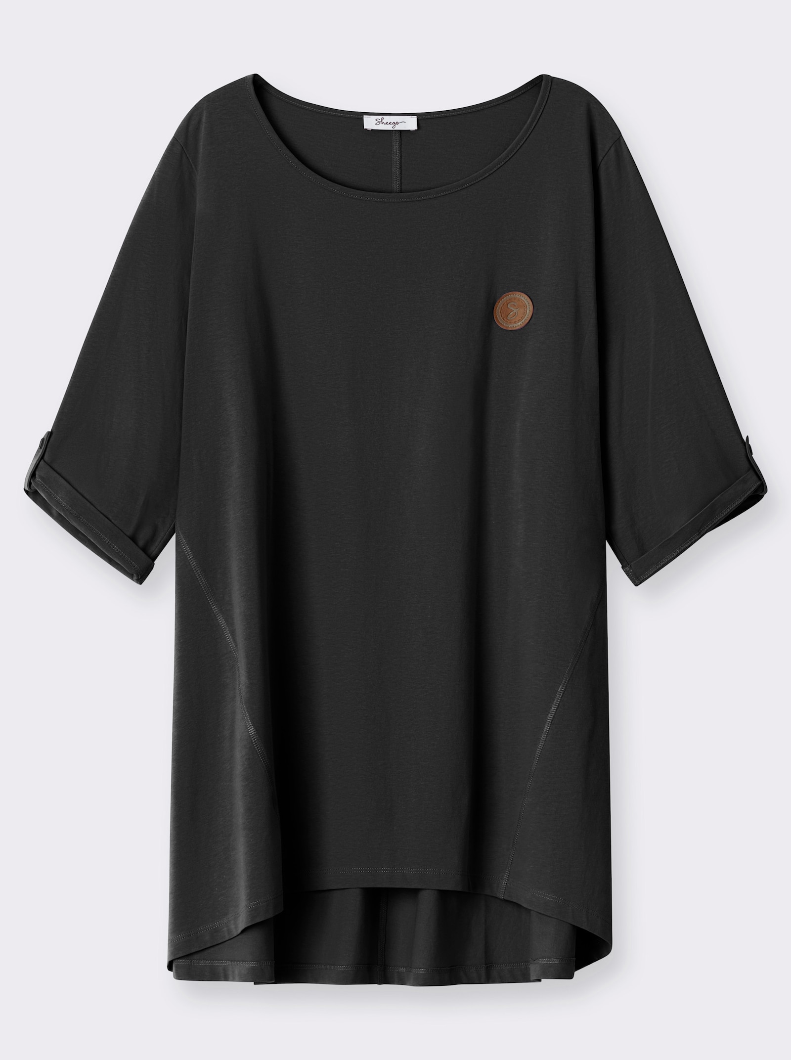 sheego Longshirt in kaschierender A-Linie - schwarz