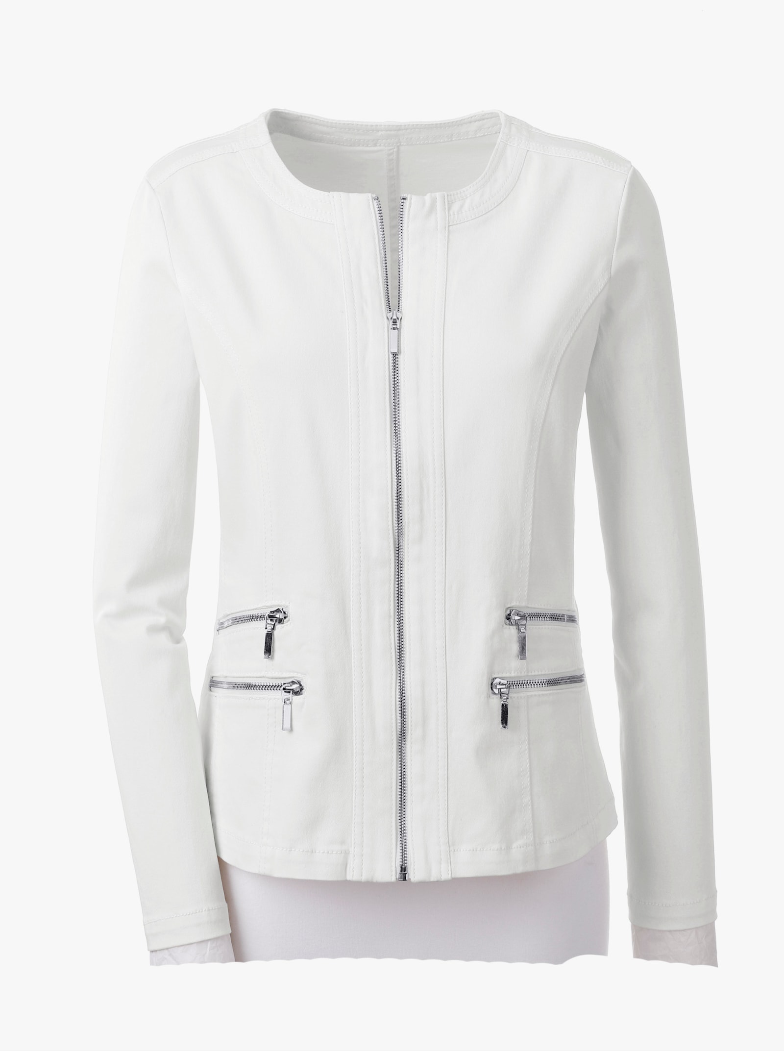 Jeansblazer met sierritssluitingen - wolwit