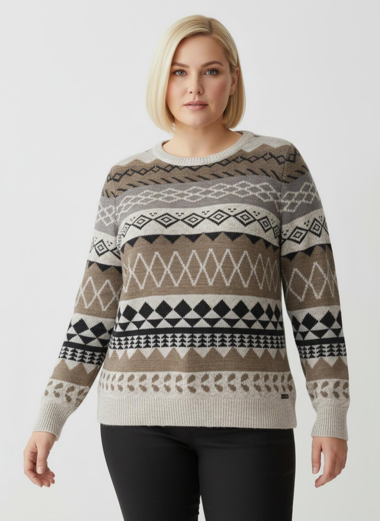 Langarm-Pullover mit Strick-Mustern - sesam-braun-gemustert