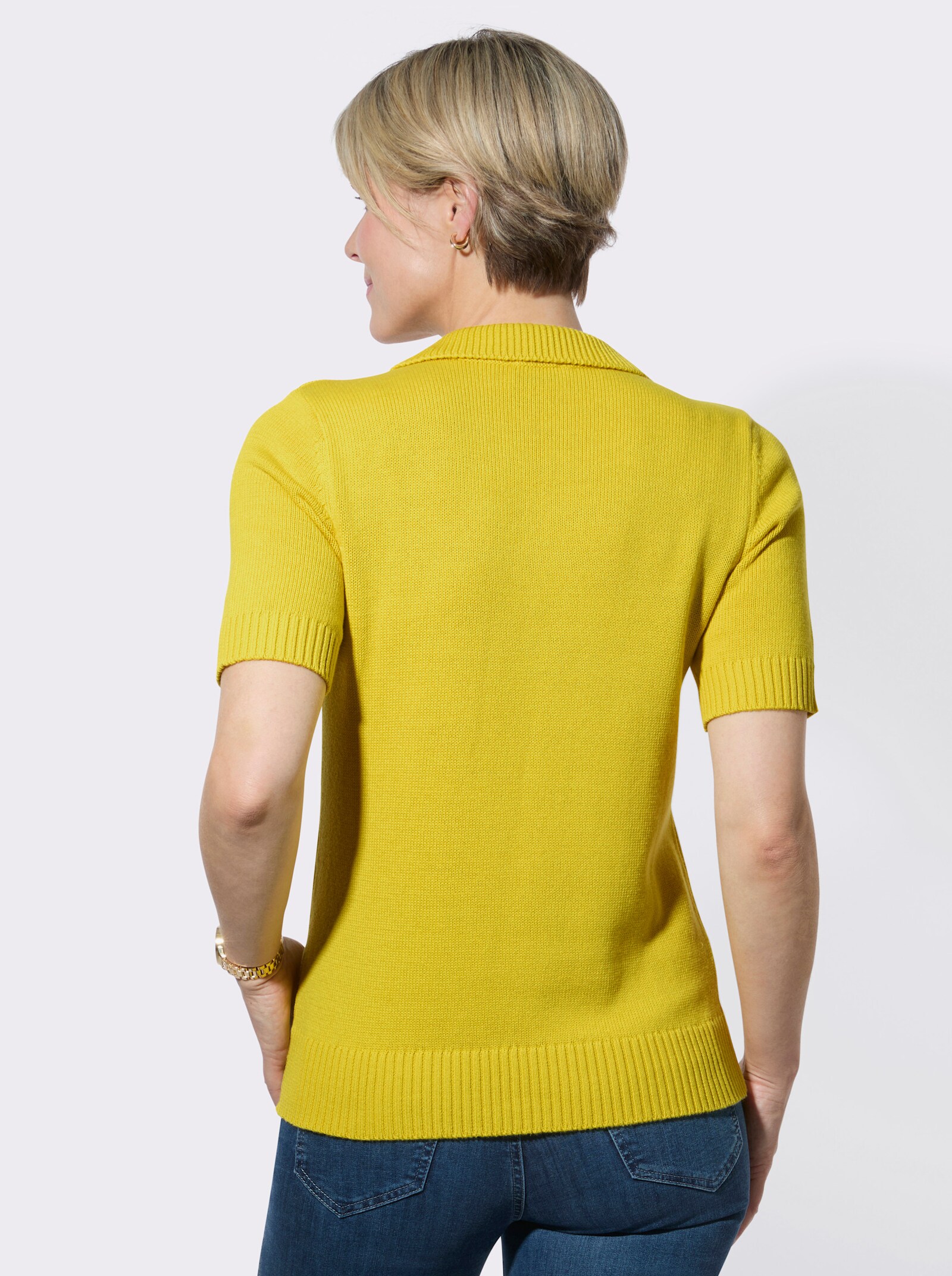 Polopullover mit Rippabschlüssen - limone