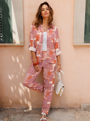 Druckbluse - champagner-papaya-bedruckt