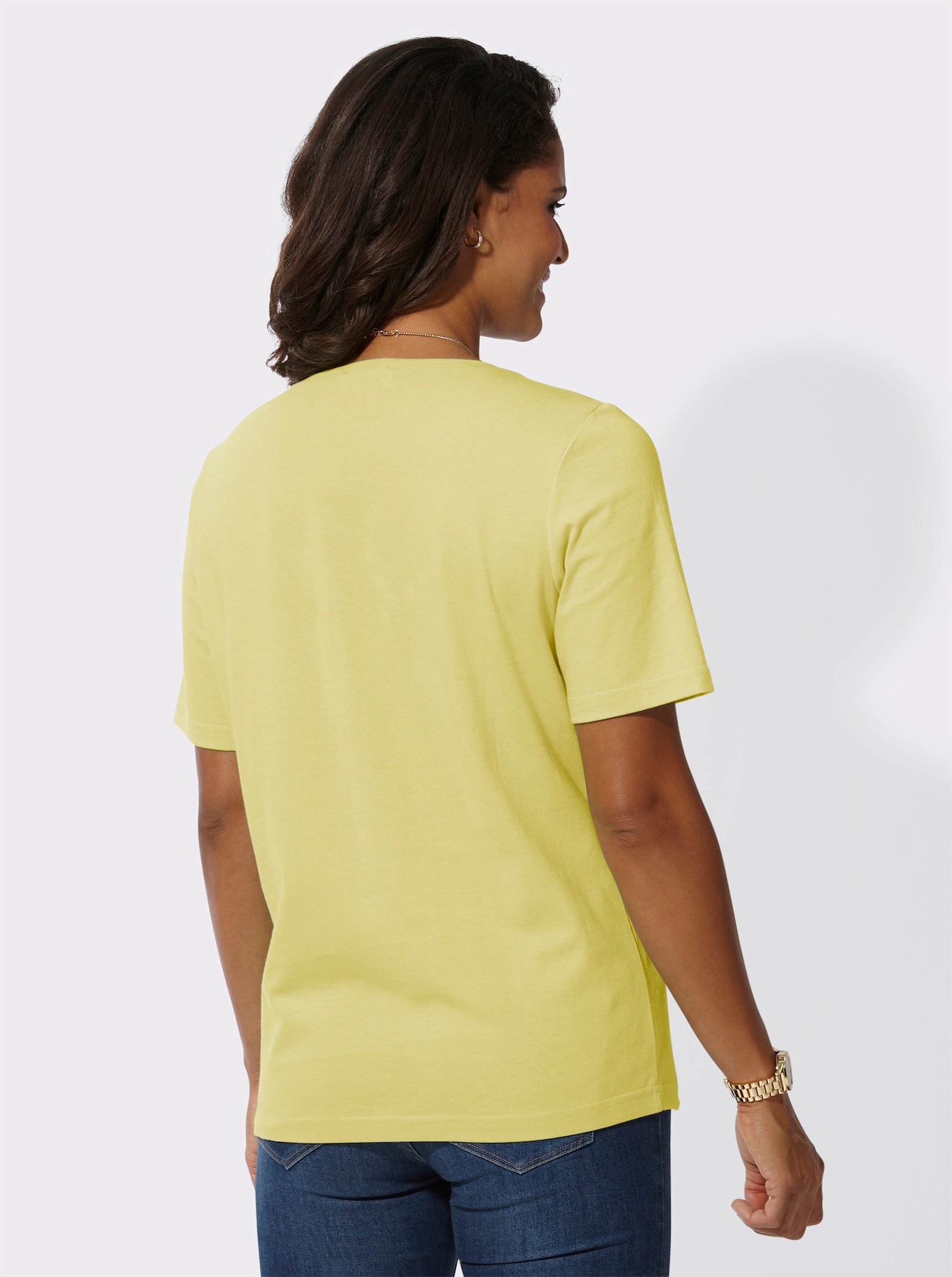 Kurzarmshirt aus reiner Baumwolle - zitrone