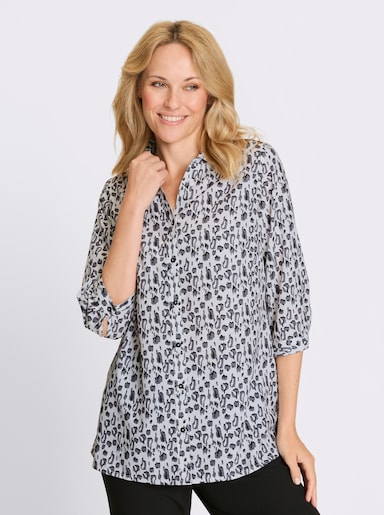 Longbluse - ecru-graphit-bedruckt