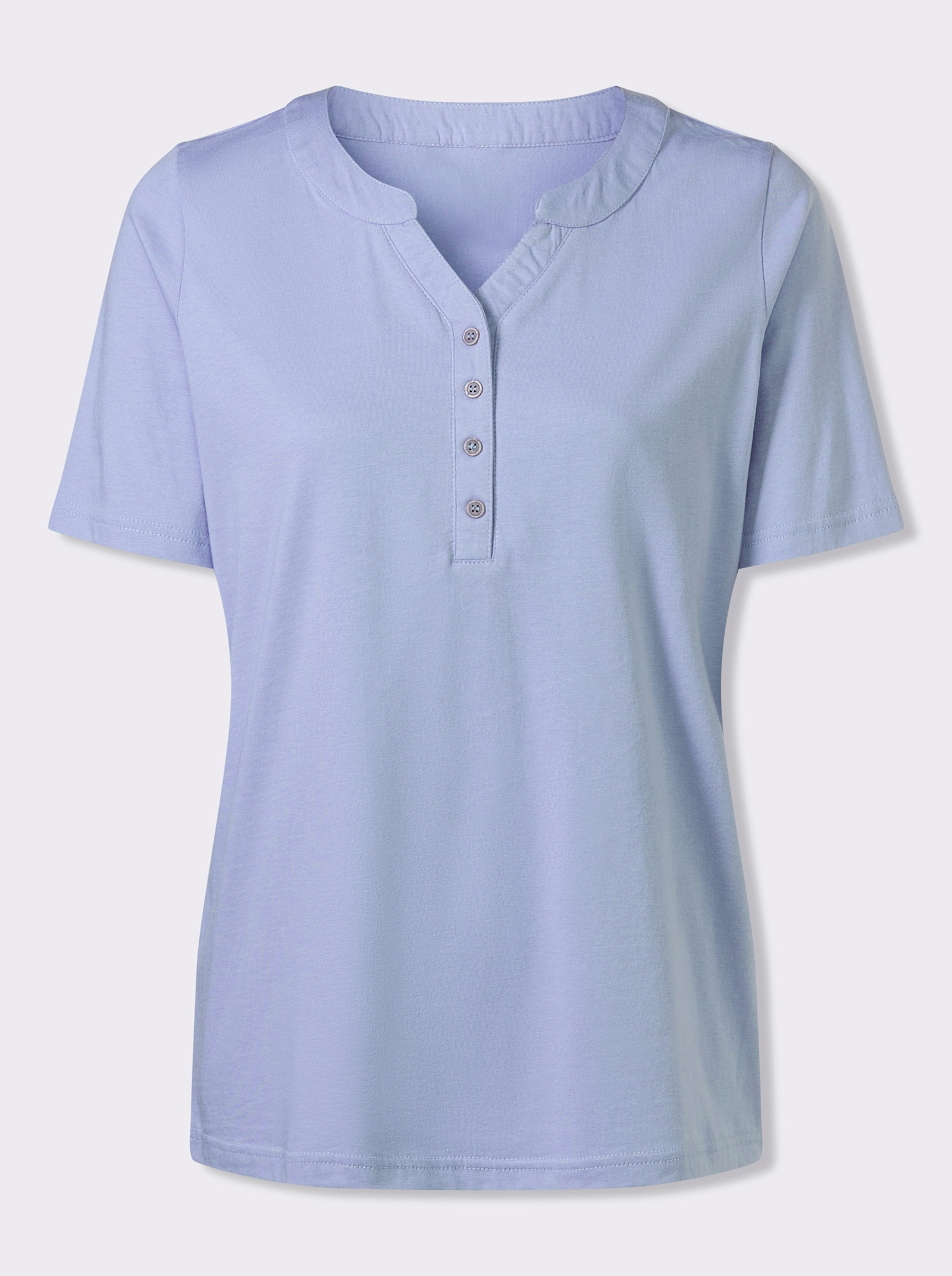 Kurzarmshirt mit Kontrastknöpfen - bleu