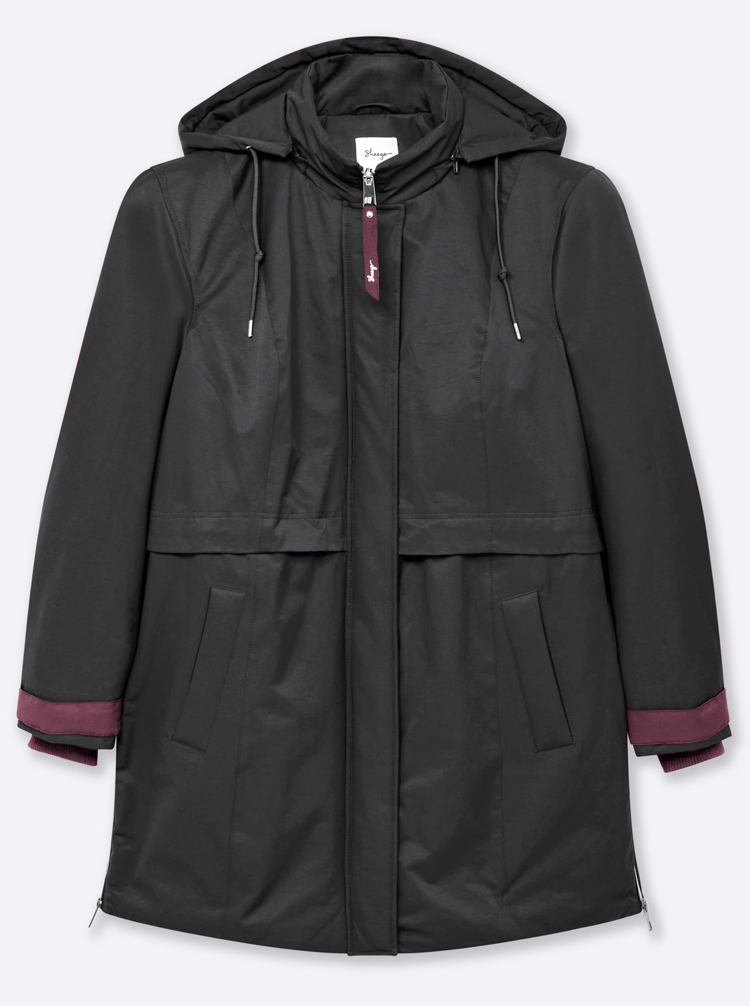 Sheego Damen Schwarz Langjacke Gr. 40, Grau (Schwarz), 60% Baumwolle, 40% Polyamid, Wattierung:100% Polyester, Unifarben, Jacken Langjacke - Bild 3