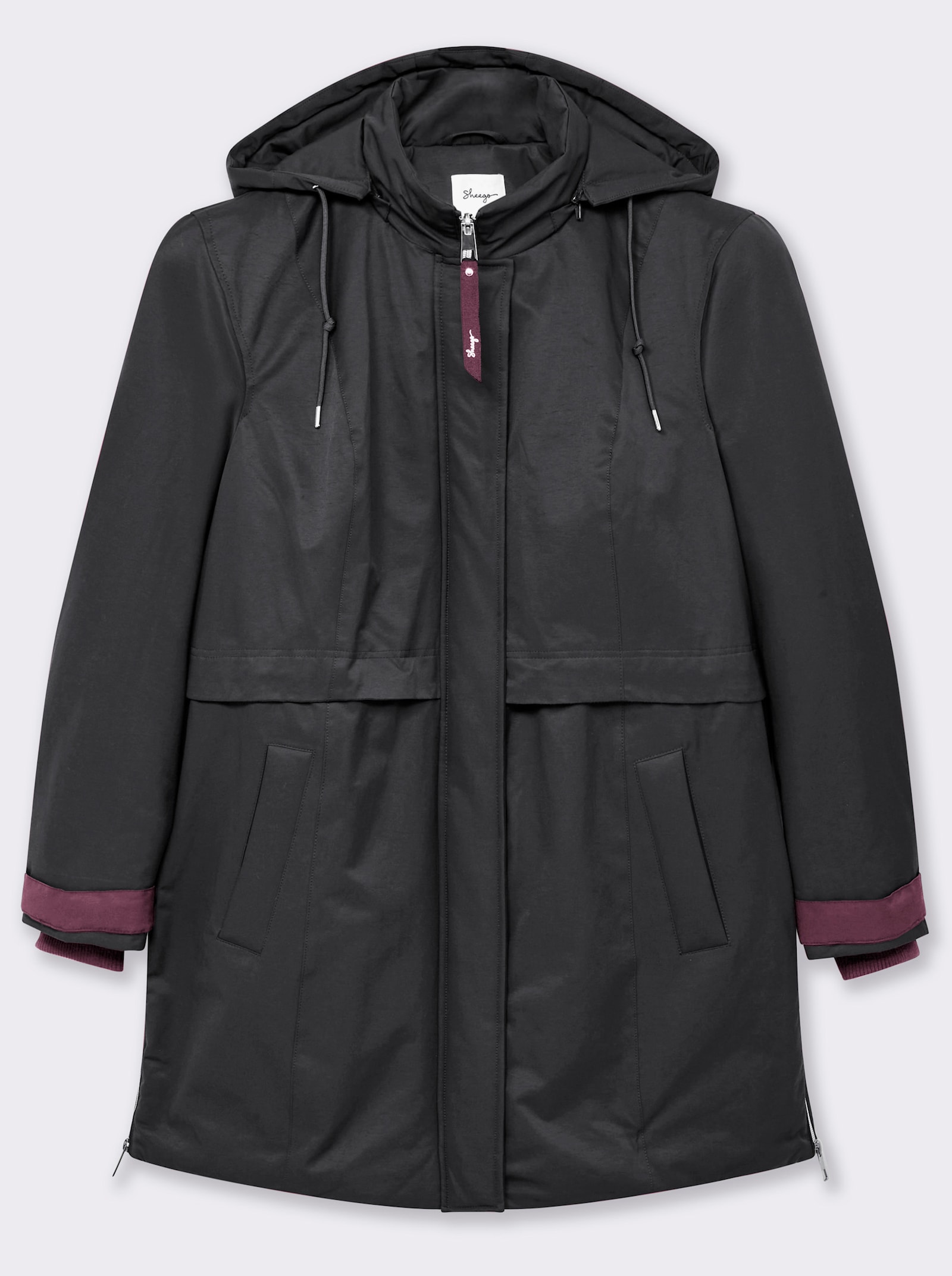 sheego Kapuzenjacke mit Kontrastdetails - schwarz