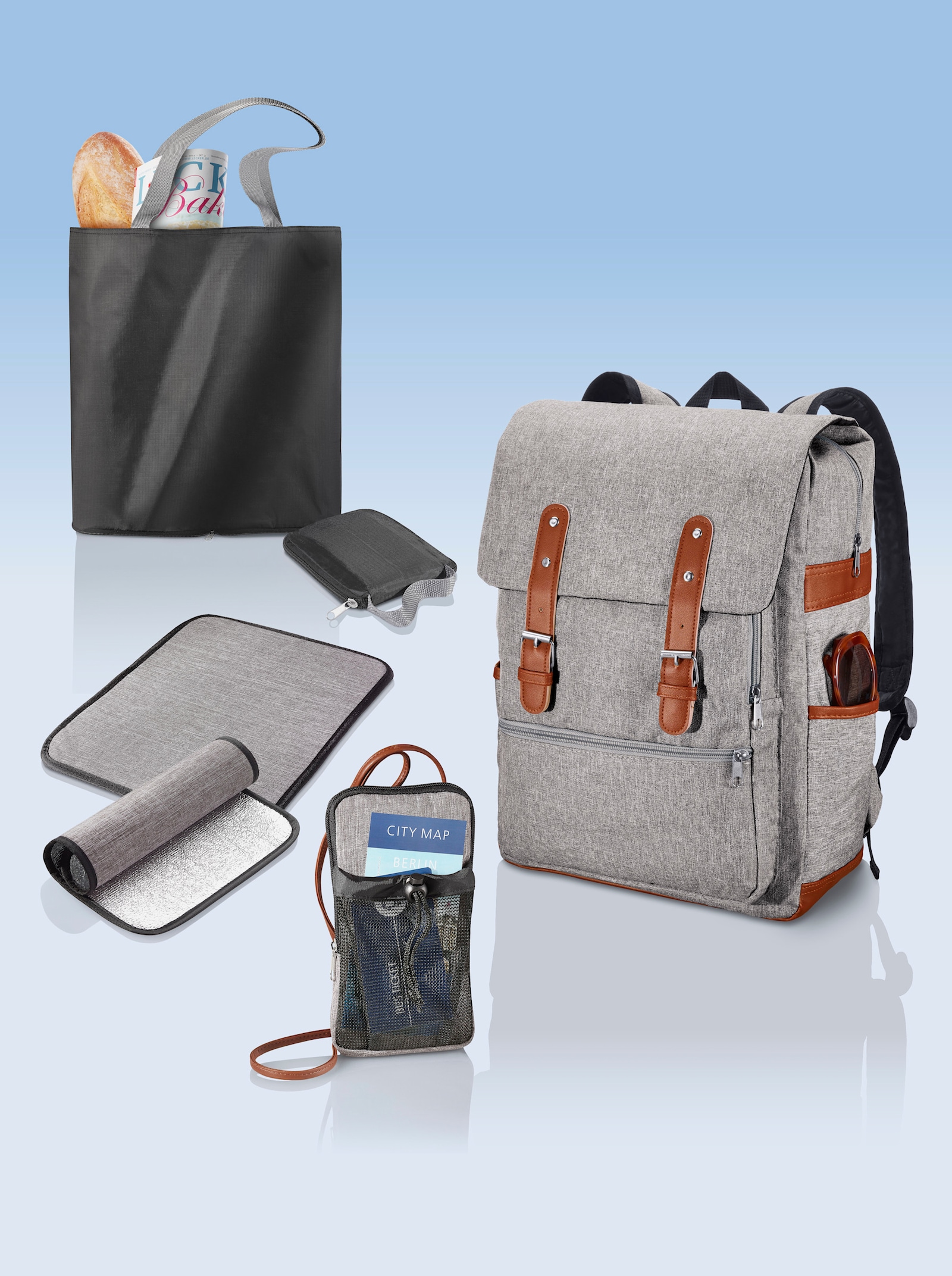 Rucksack-Set 6tlg. - grau-meliert