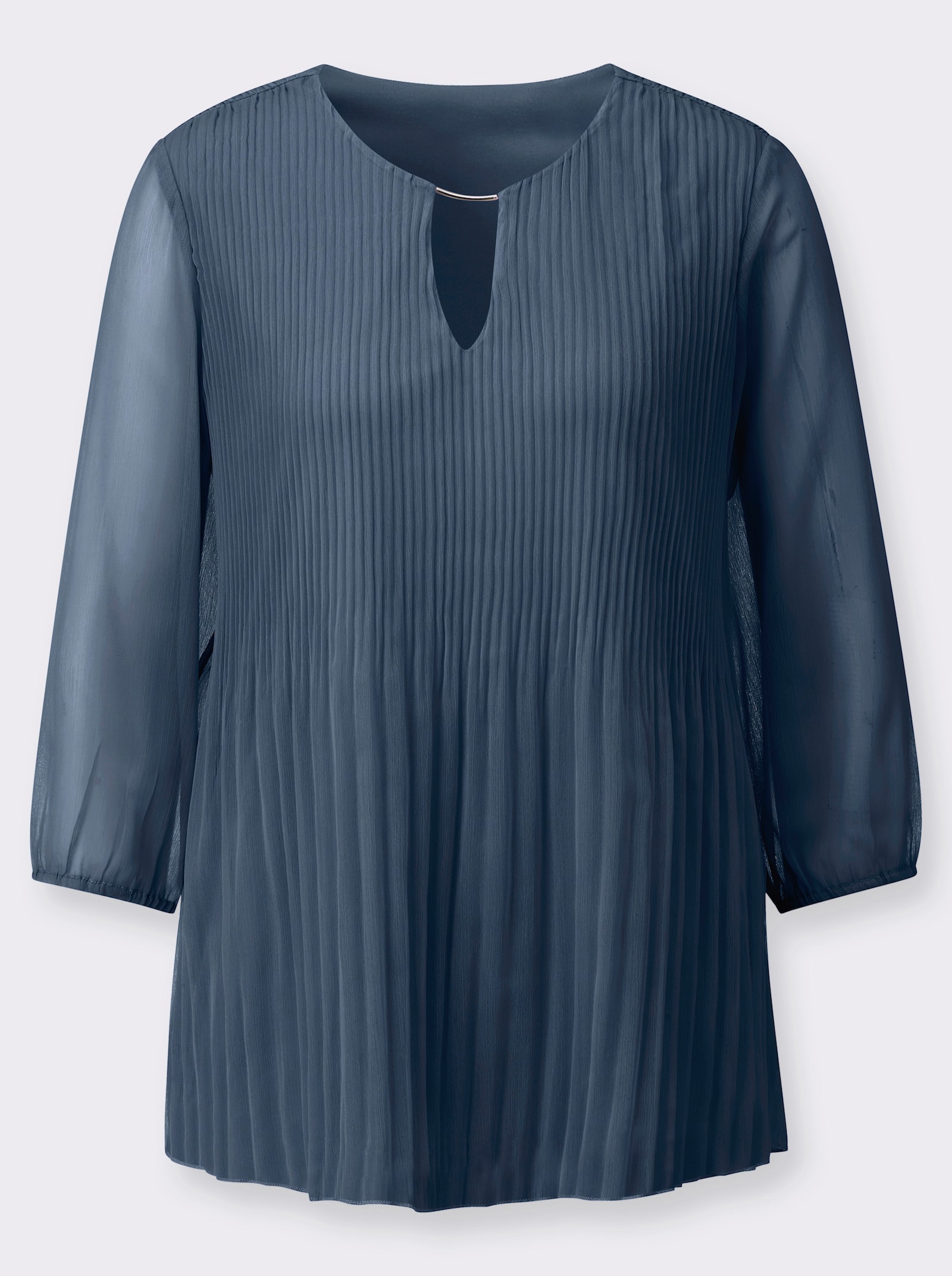 Lange blouse met plisséplooien - donkerblauw