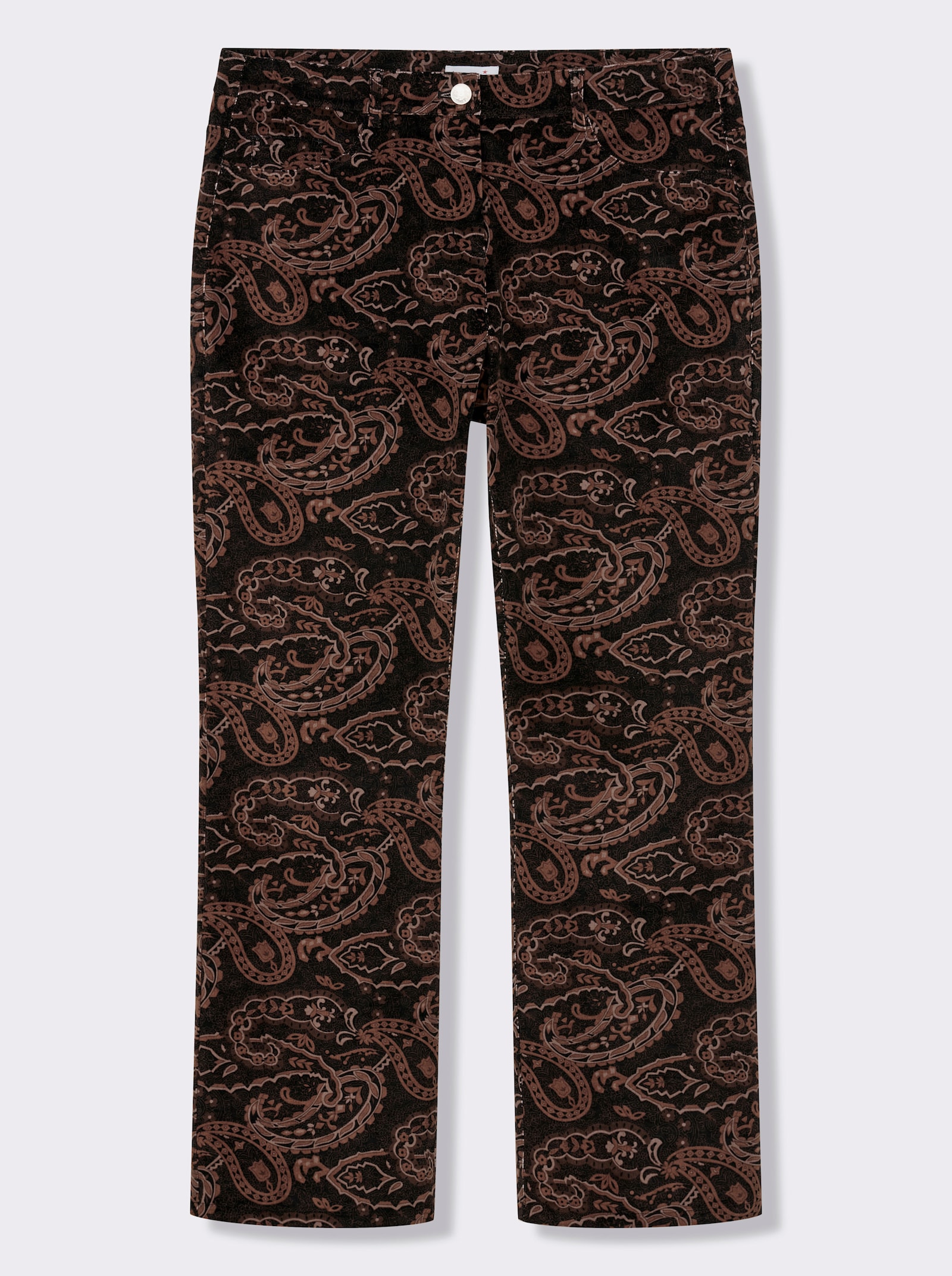 sheego by Joe Browns Fluwelen broek met paisleyprint, in bootcut-model - bruin geprint