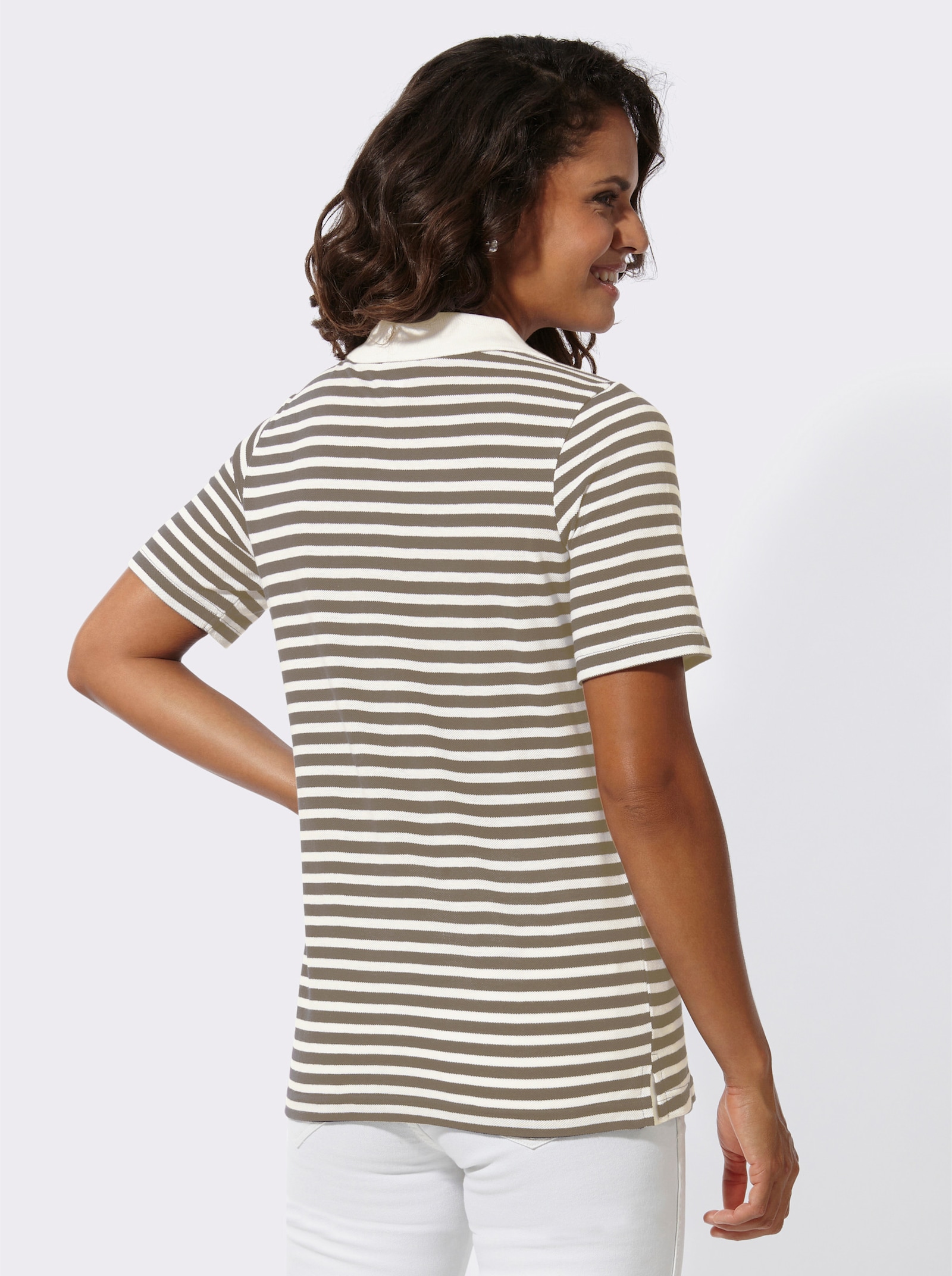 Ringelshirt in Pikee-Qualität - taupe-weiss-geringelt