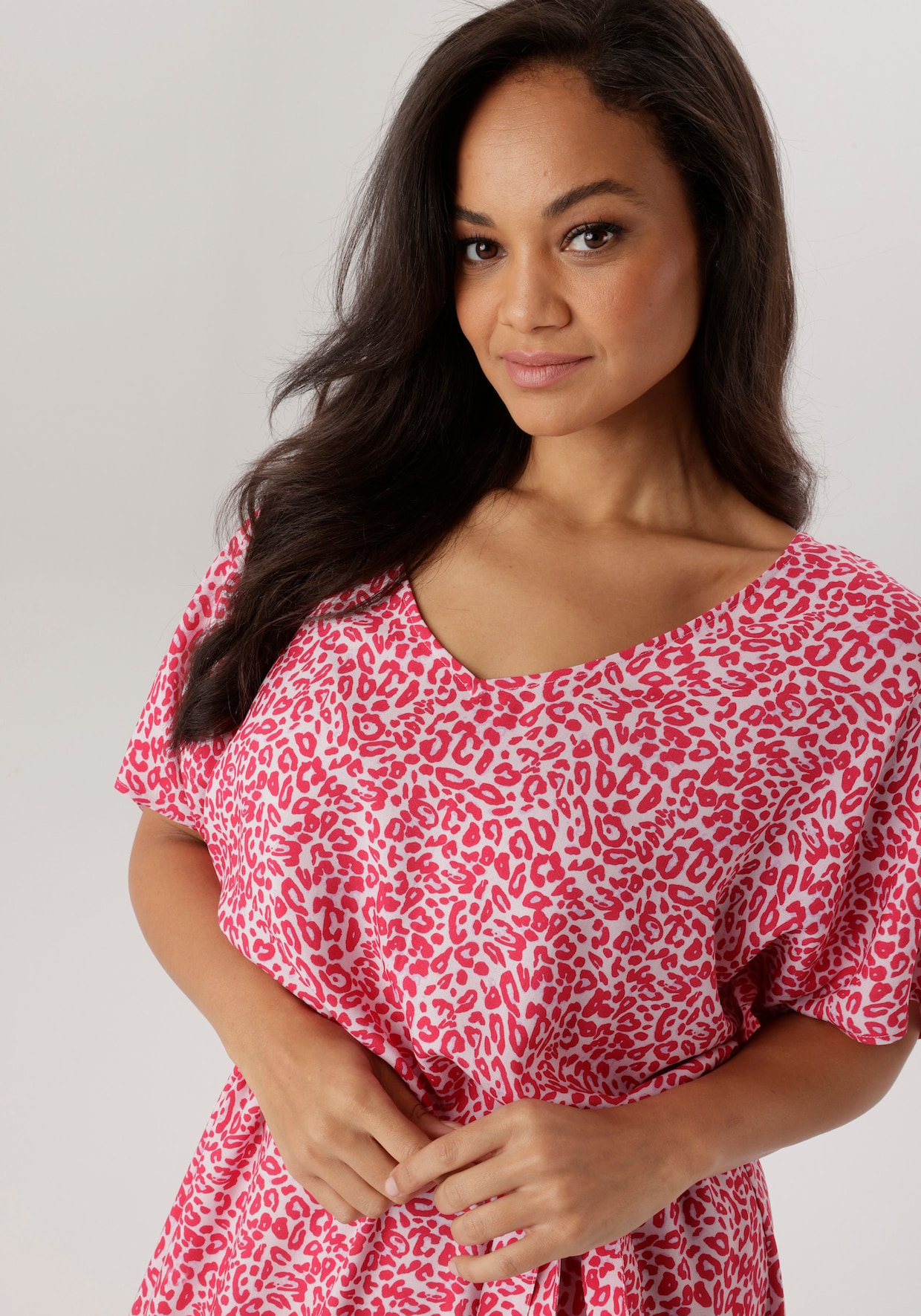 Aniston PLUS Strandkleid - weiß-pink-flieder