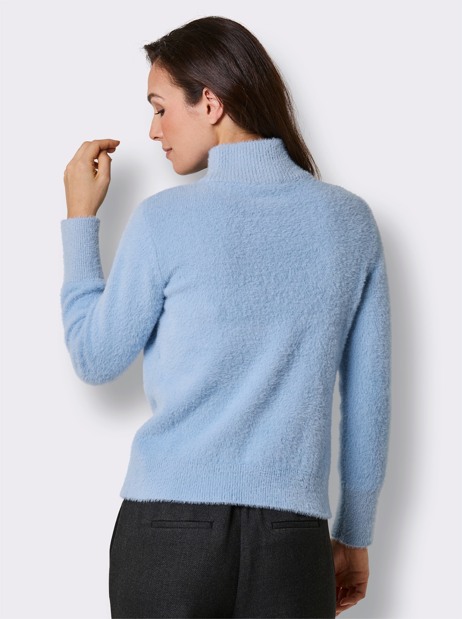 CREATION L PREMIUM Langarm-Pullover mit Glanzgarn - eisblau