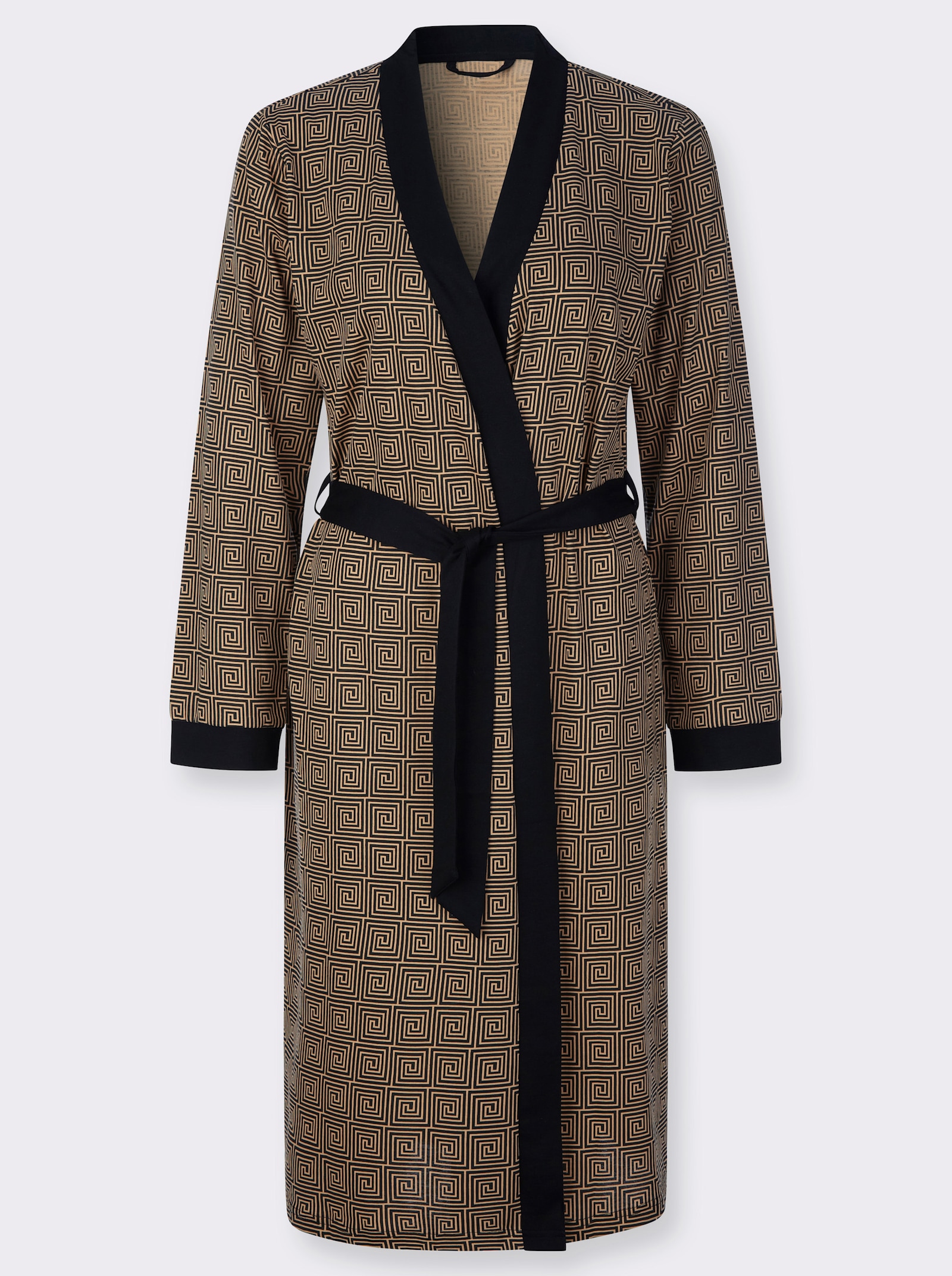 Morgonrock med grafiskt tryck - svart-kamel, med tryck