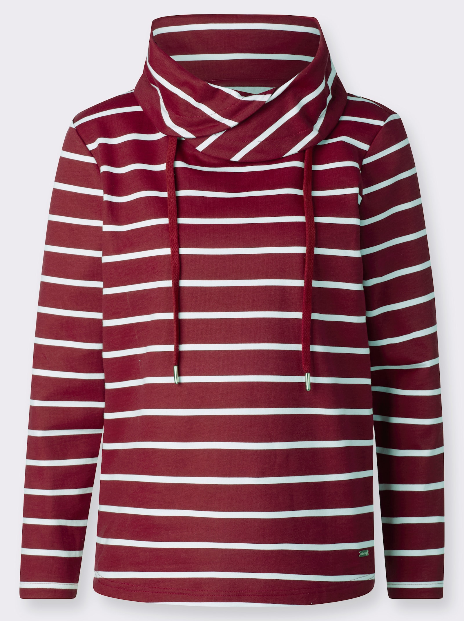 Sweatshirt mit überlappendem Rollkragen - dunkelrot-weiß-geringelt