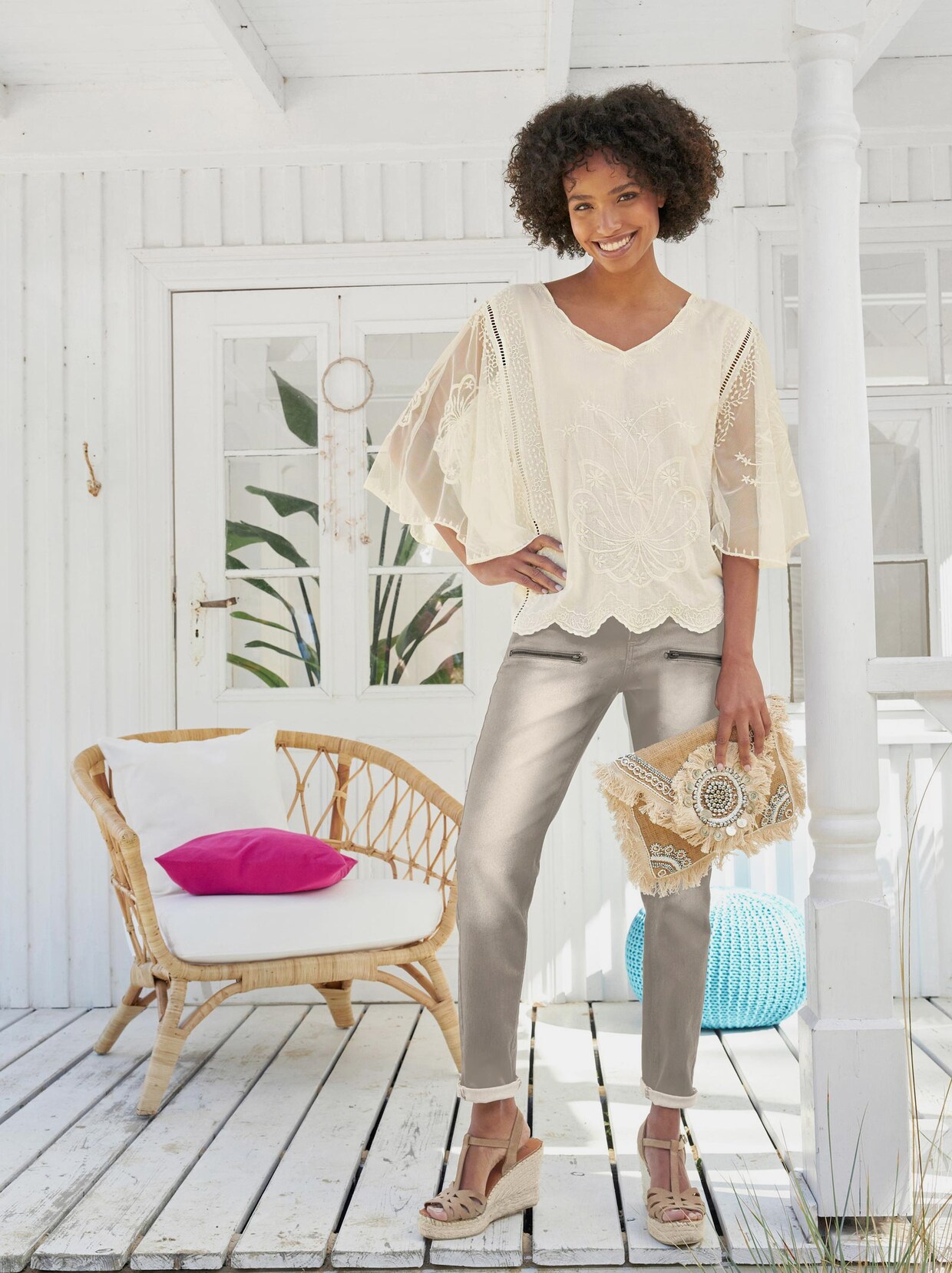Linea Tesini Stickereibluse - champagner