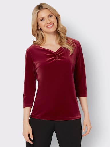 3/4-Arm-Shirt aus Samt - dunkelrot