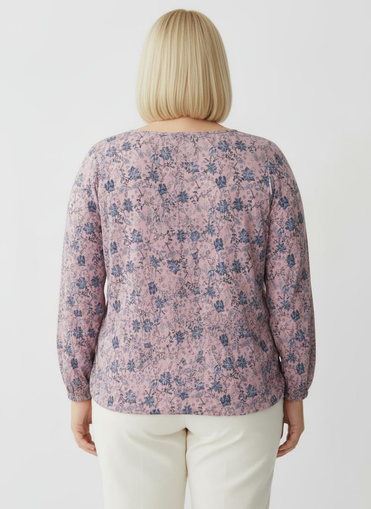 Schlupfbluse in Blüten-Dessin - rosenquarz-marine-bedruckt