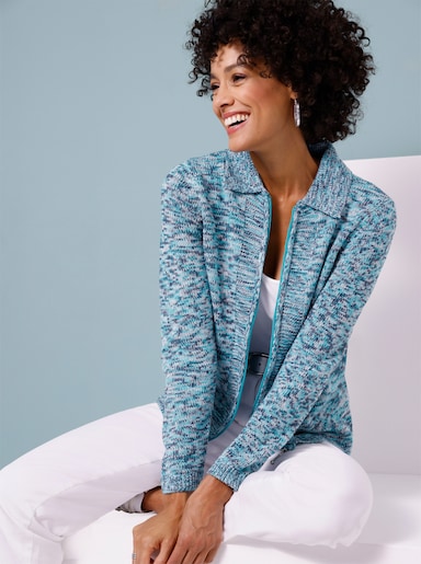 Strickjacke - türkis-hellblau-meliert