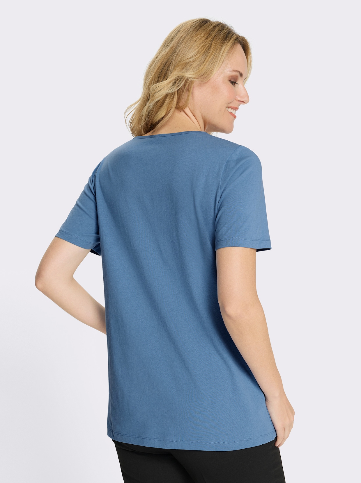 Longshirt mit Mandala-Motiv - mittelblau-weiß