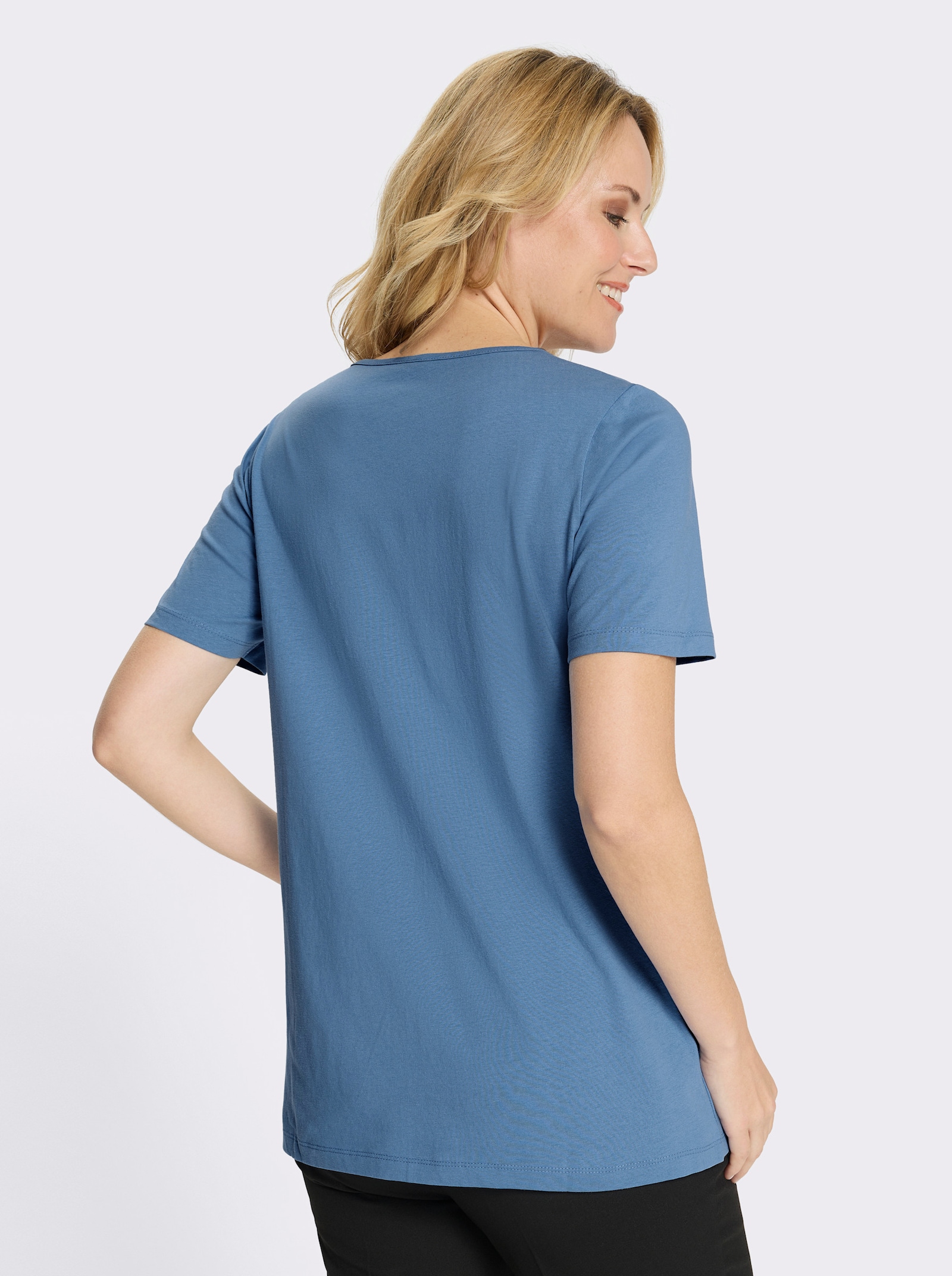 Longshirt mit Mandala-Motiv - mittelblau-weiß