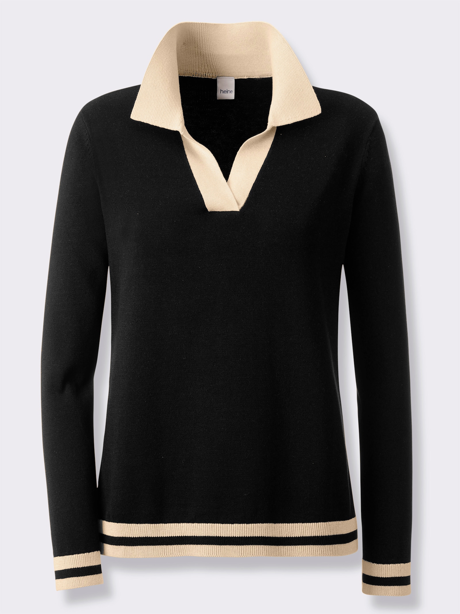 heine Polopullover mit Kontrast-Akzenten - schwarz-sand