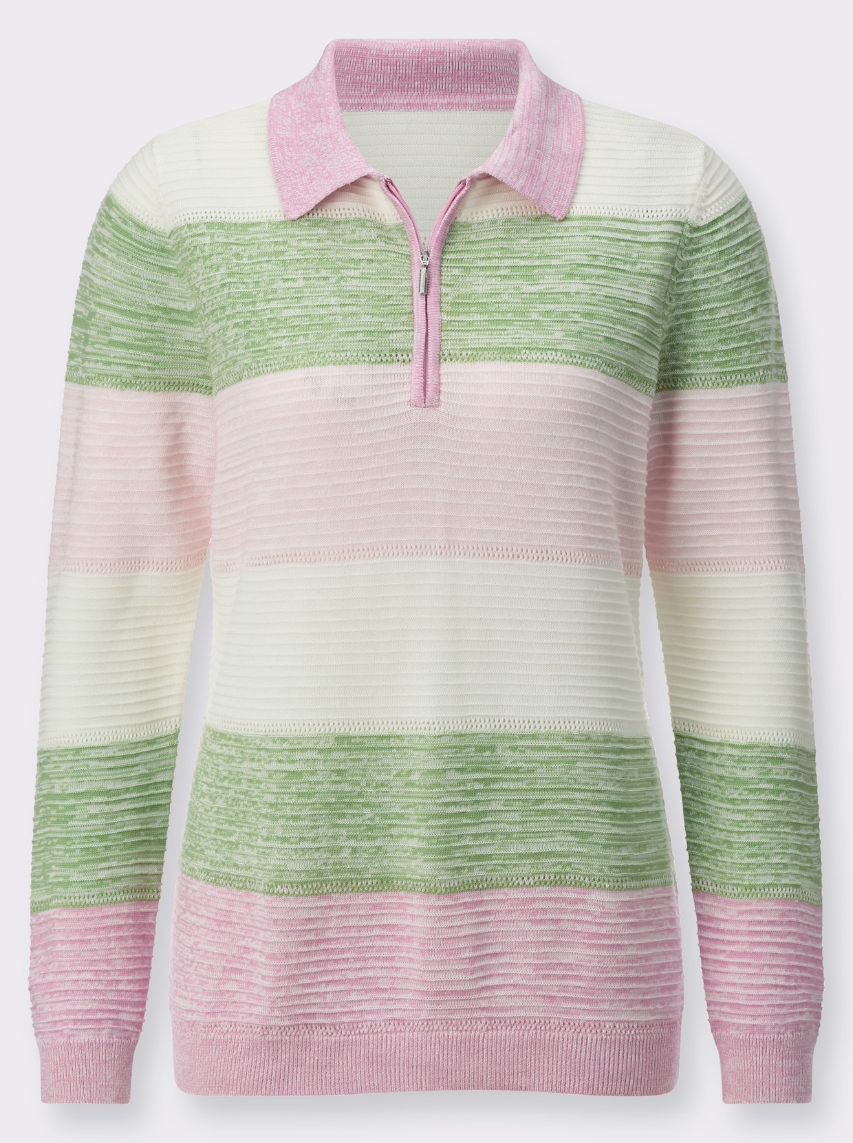 Polopullover - rosé-eucalyptus-geringelt