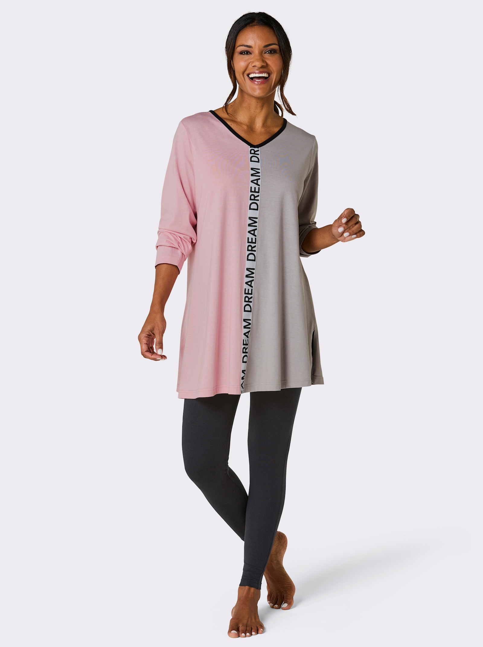 wäschepur Schlafanzug mit Glitzerband - steingrau-hortensie