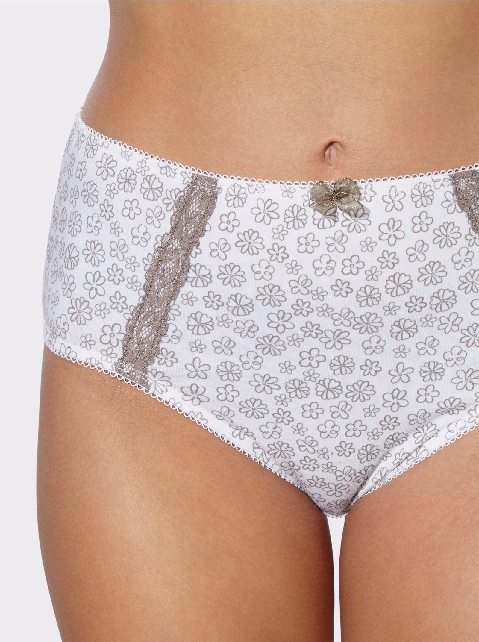 Hüftslip mit Satin-Zierschleife - ecru-taupe-bedruckt + ecru + taupe