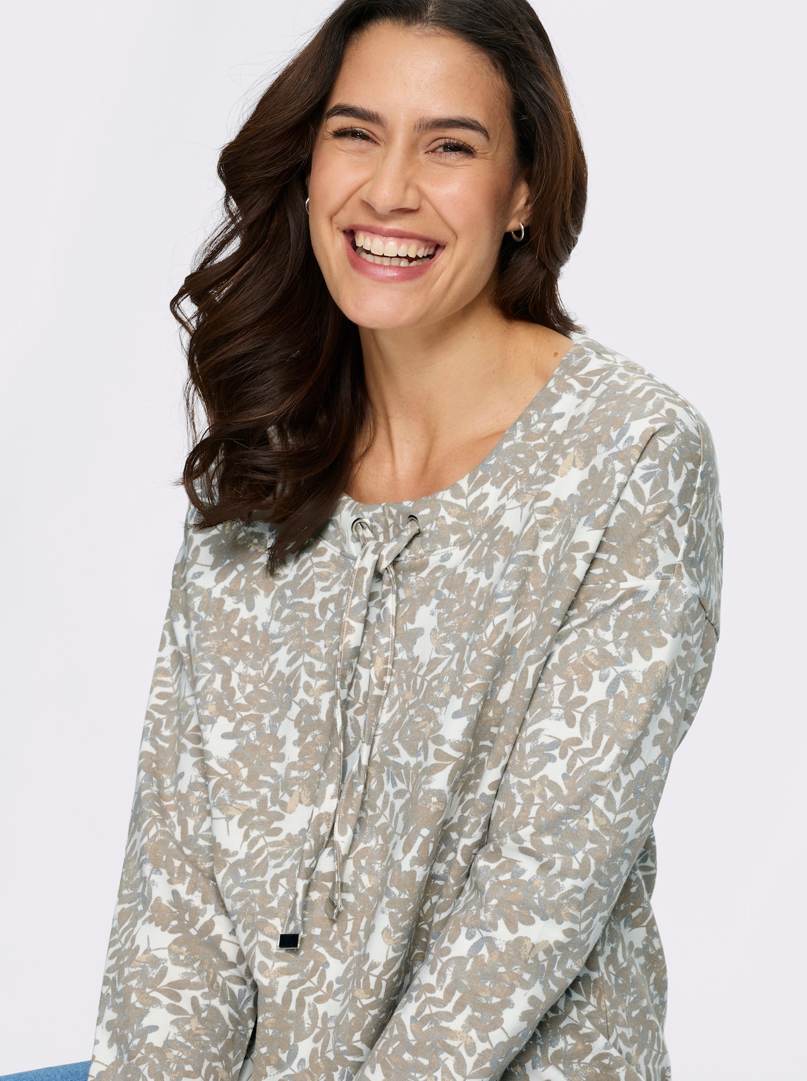 Print-Shirt mit elastischem Saum - sesam-grau-bedruckt