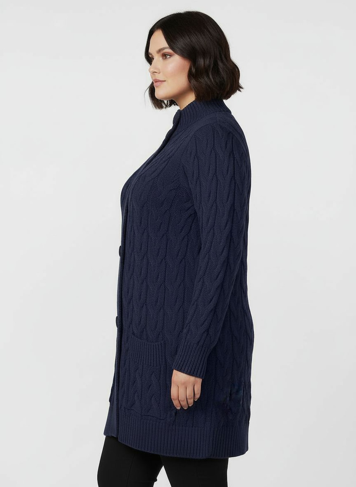 Longstrickjacke mit Zopfmuster - marine