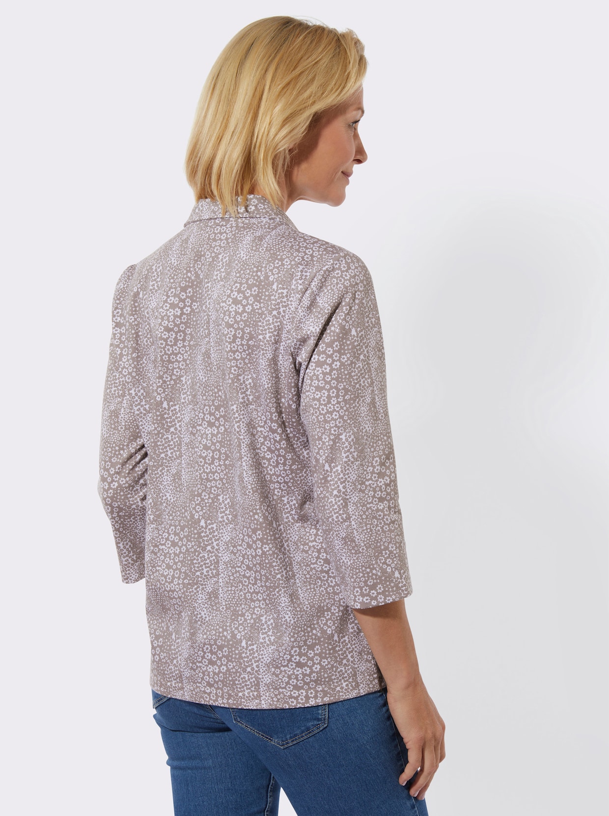 Poloshirt - taupe-weiß-bedruckt