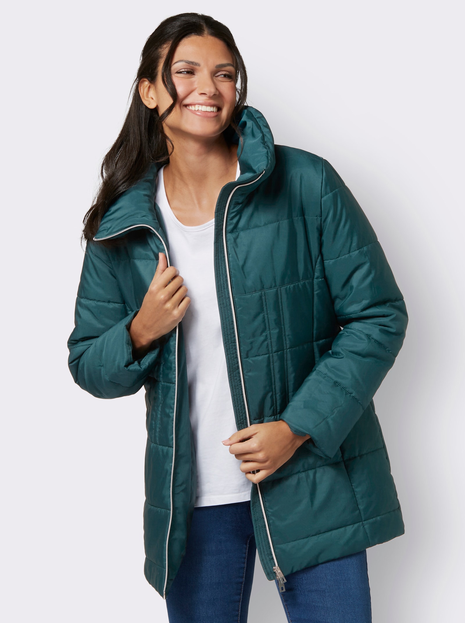 Steppjacke in taillierter Longform - petrol