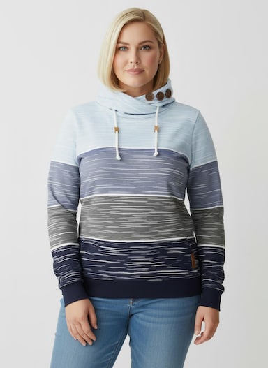 Sweatshirt mit Zierknöpfen am Kragen - marine-hellblau-bedruckt