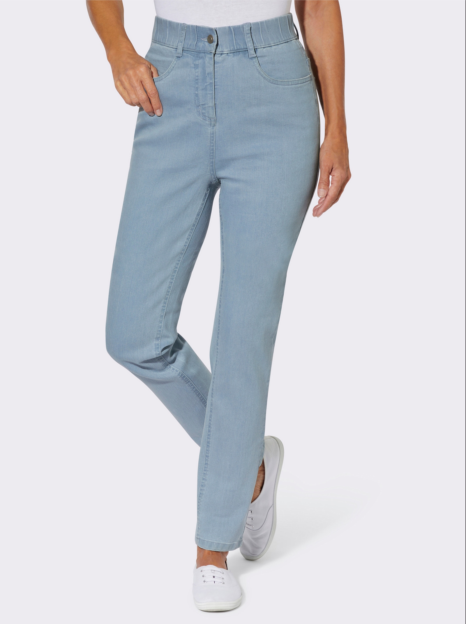 Jeans mit Rundum-Dehnbund - blue-bleached