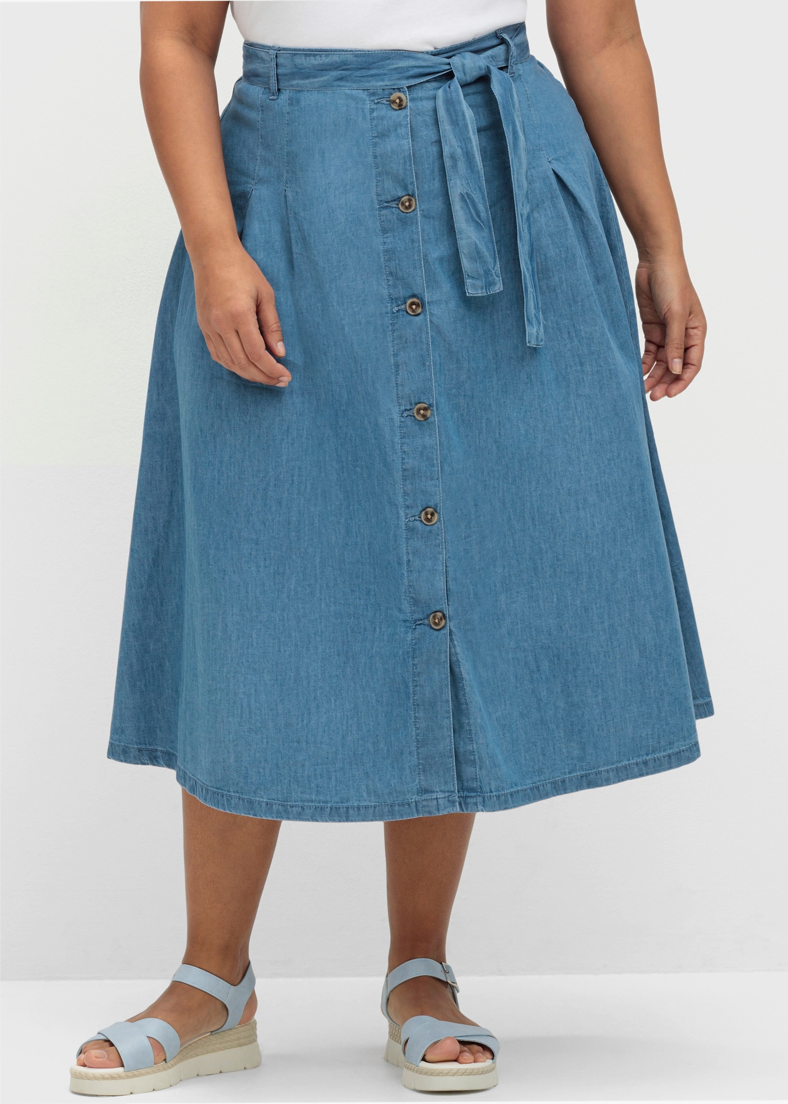 Jeansrock in ausgestellter Form - blue-bleached