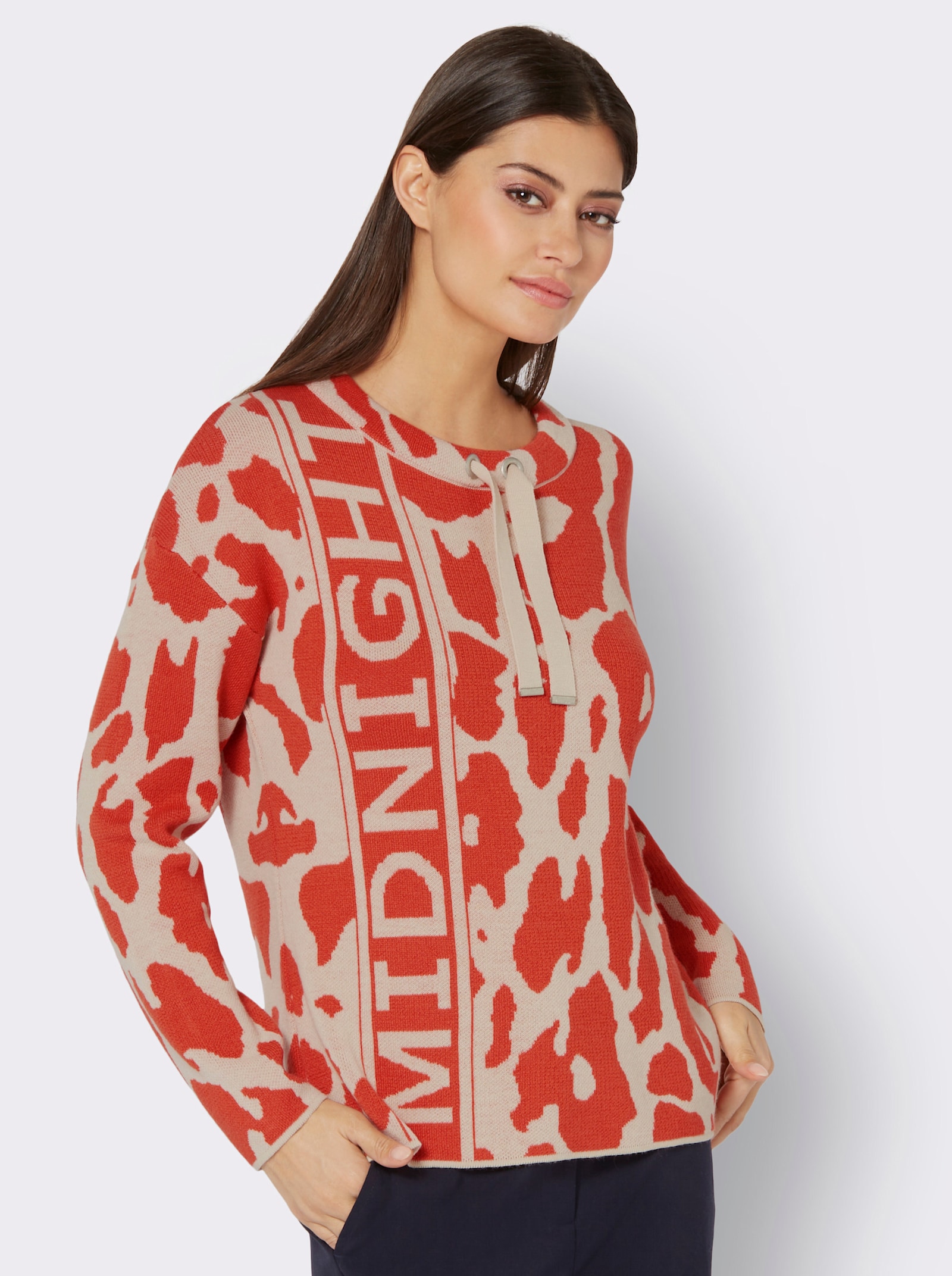  Jacquard-Pullover mit halsfernem Stehkragen - terra-sand
