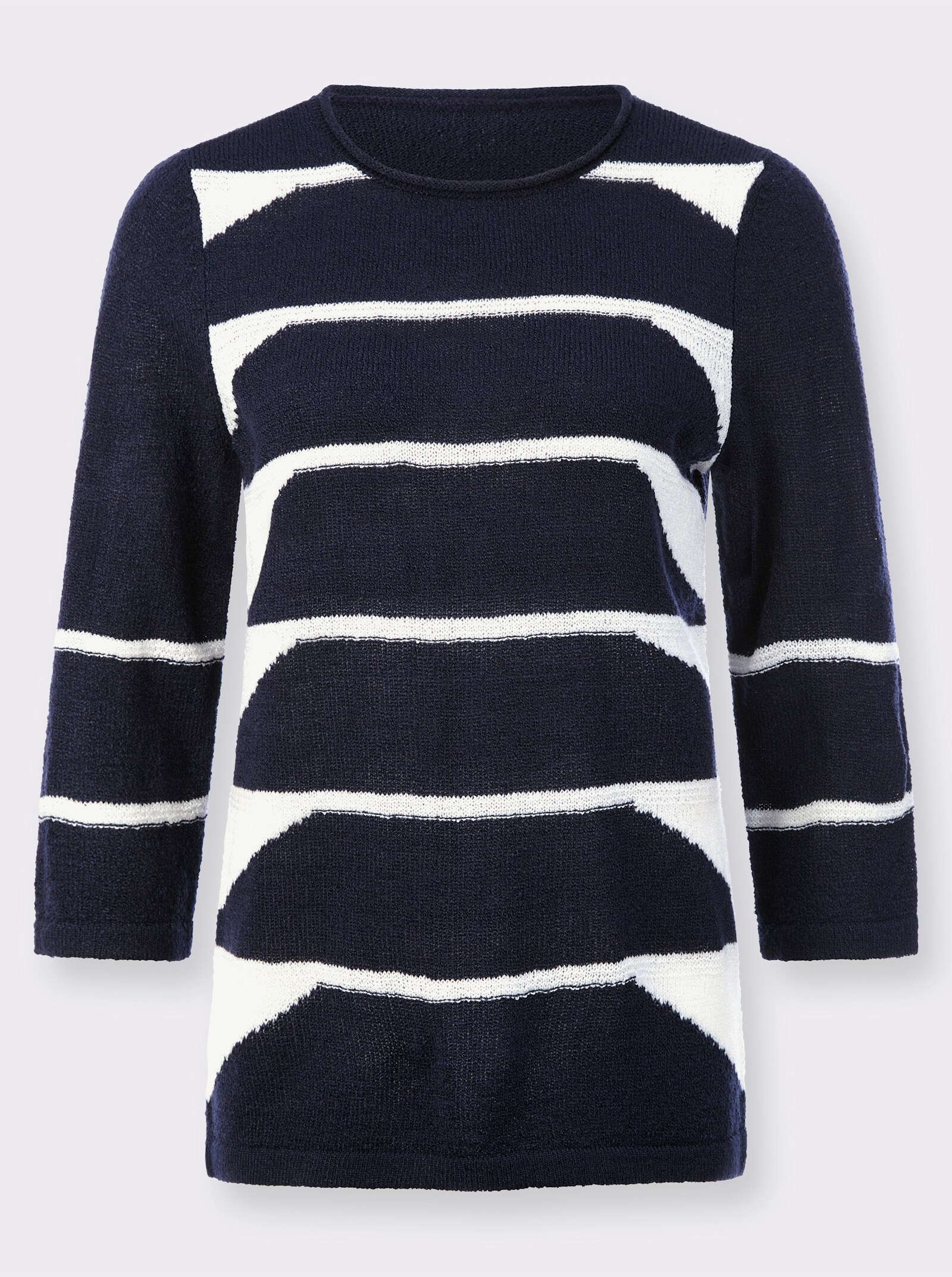 Pullover met ronde hals en intarsiapatroon - marine/ecru gedessineerd