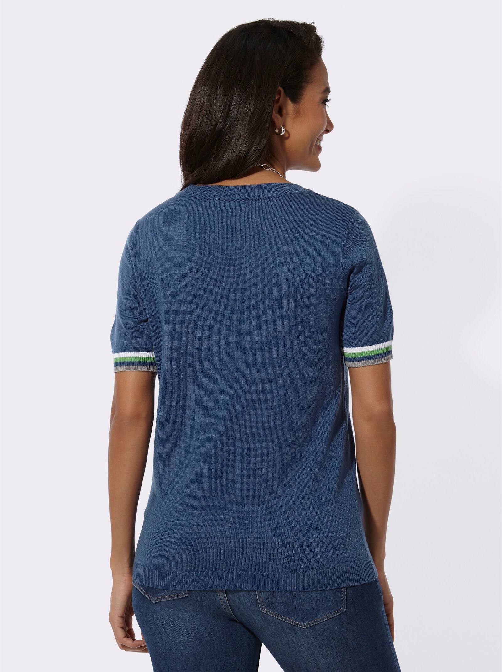 Pullover met ronde hals en strepen - jeansblauw/wit gestreept