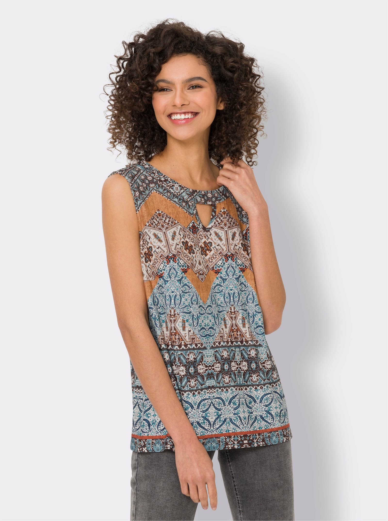 heine Shirttop im Ethno-Stil - papaya-rotbraun-bedruckt