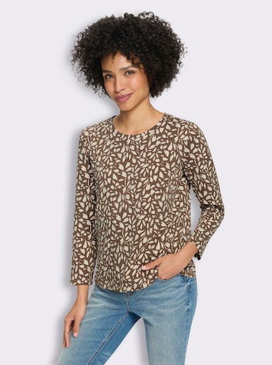 heine Langarmshirt mit Blätter-Dessin - braun-champagner-bedruckt