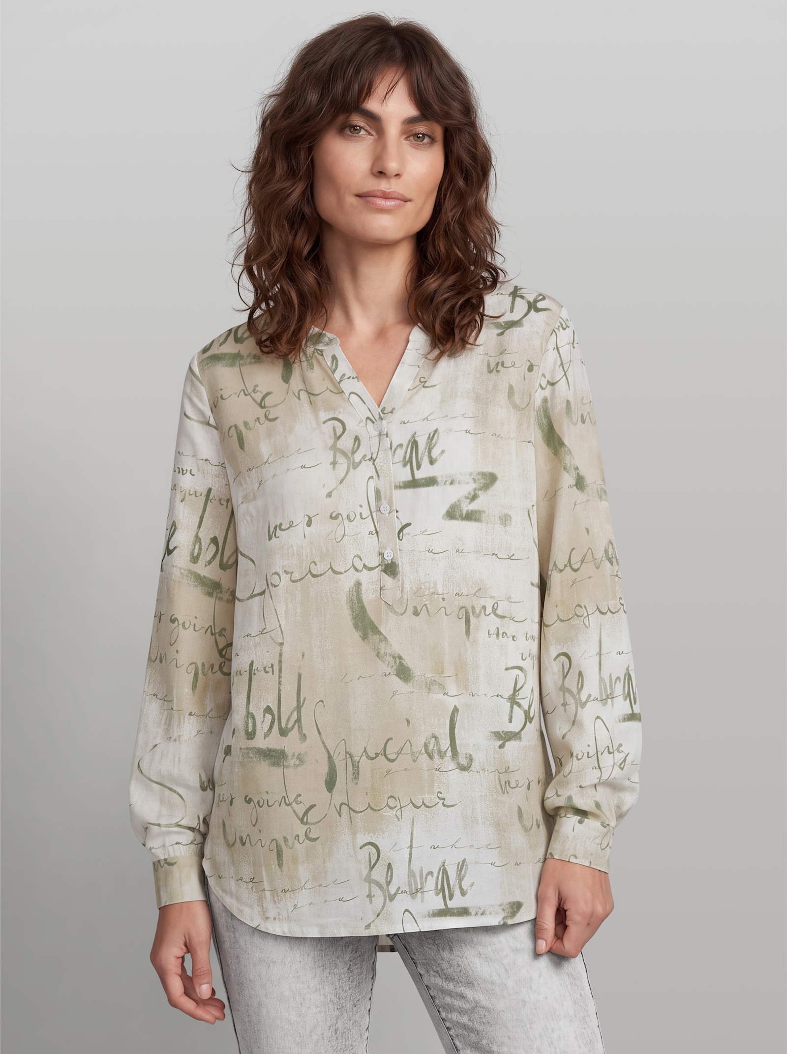 heine Druckbluse aus Viskose - ecru-beige-bedruckt