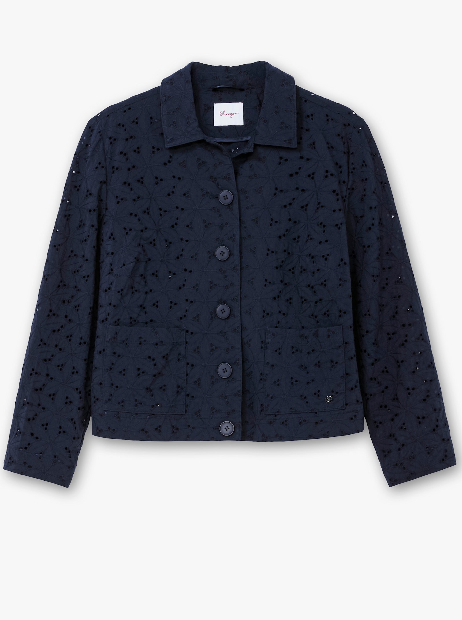 sheego Blousejack met broderie anglaise - diepblauw