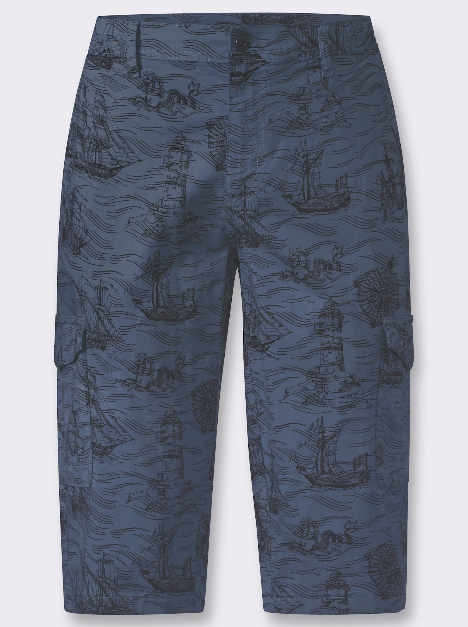 Bermudas mit Piratenschiff-Print, Twill - rauchblau-bedruckt