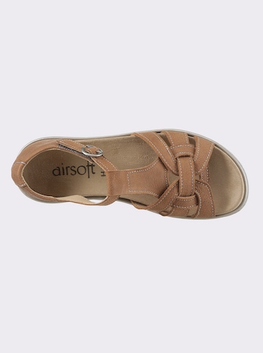 airsoft comfort+ Sandalette mit Zierschließe und Klettverschluss - cognac